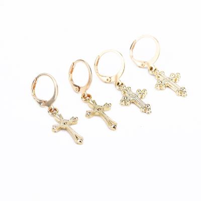 China Gold Plating Zinc Alloy Jewelry Two Size Gold Plating Cross Dangle Earrings for sale