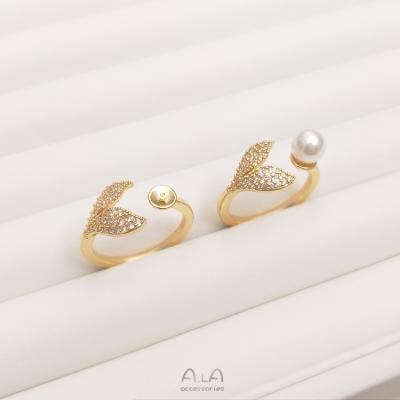 China DIY Ring Making 14K Gold Plated Color-preserving Crystal Inlaid Cubic Zirconia Butterfly Fish Sticky Pearl Ring Setting for sale