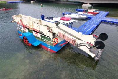 China Diesel water hyacinth oogstmachine schip met 24 kubieke meter diesel aandrijving versnellingsbak Custom Building Te koop