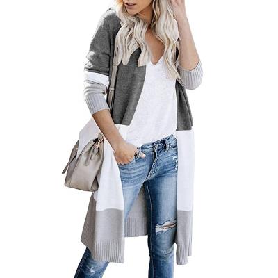 China 2022 Border Trade Women's Knitwear Breathable Three-color Stripe Quilting Long Sweater Cardigan for sale