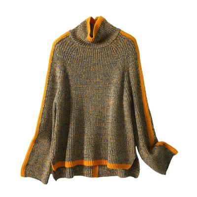 China 2022 autumn/winter retro new breathable fashion contrast turtle neck thickened wind loose lazy woolen knitted sweater for sale