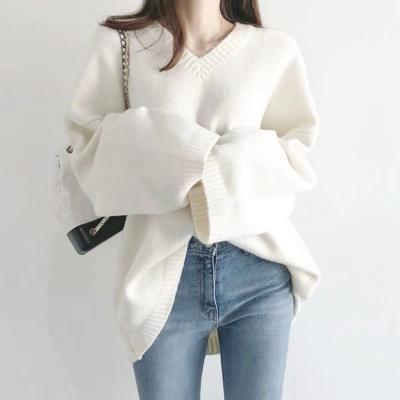 China New Ladies Fashion Wind Large Soft Breathable Sweater Female Pullover Long Sleeved Lazy Knitwear for sale