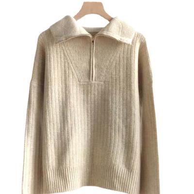 China 2022 Spring And Autumn Simple Half Zipper Lapel Cashmere Pullover Sweater Women Breathable for sale