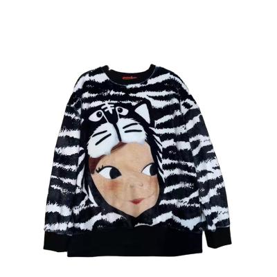 China New Arrival Breathable Embroidered Double Layer Plush Sweater Black And White Tiger Printing Warm Sweater for sale