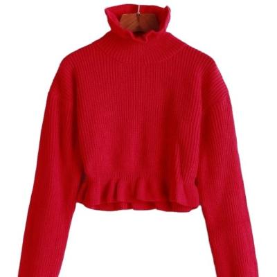 China Wholesale Custom Breathable Recycled Fabric Knitted Sweater Throws Turtle Neck Loose Short Ladies Knitted Sweater for sale