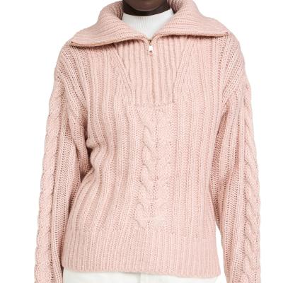 China Customization Sweater Sweater Fashion Breathable Wholesale Women Cable Knit Sweater And Half Zipper Sweater for sale