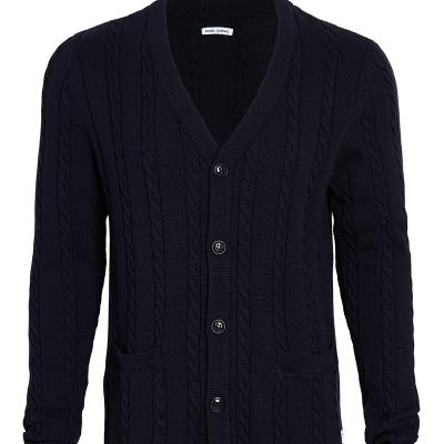 China 2022 New Style Men's Sweater Breathable V-Neckline And Button Placket Patch Front Pockets Cable Knitted Mens Cardigan for sale