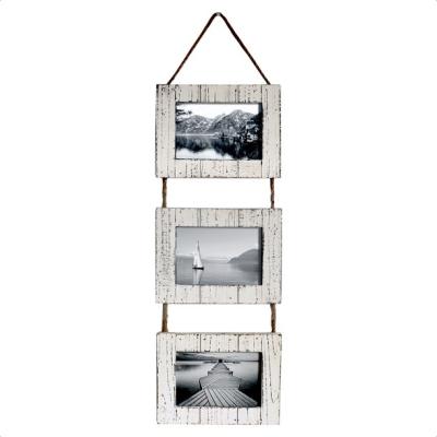 China Home Decor Rustic Farmhouse Distressed White Photo Frames With Twine Lanyard With Three Cocking Rope for sale