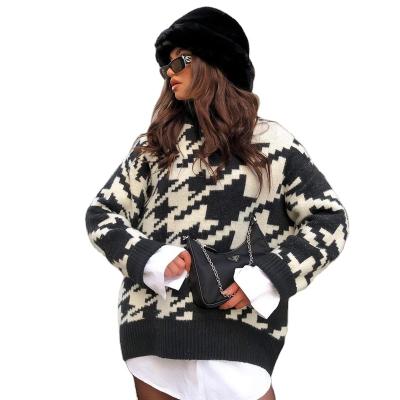 China Breathable Women Sueter Mujer Oversized Houndstooth Turtle Neck Sweater Knitwear Plus Size Sweaters for sale