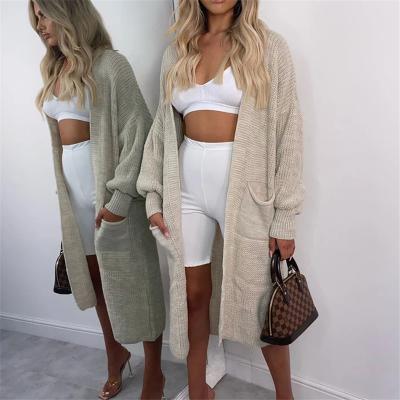 China Breathable Long Knitted Cardigan Jacket Pockets Long Sleeve Cardigan Sweater Knitted Loose Cardigan Sweaters Jacket 2021 For Women for sale