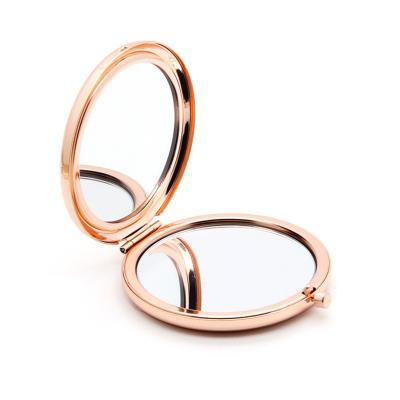 China Portable Compact Makeup Lighted Metal Makeup Hand Mirror Folding Beauty 2x Mounted Pocket Mirror Gold for sale