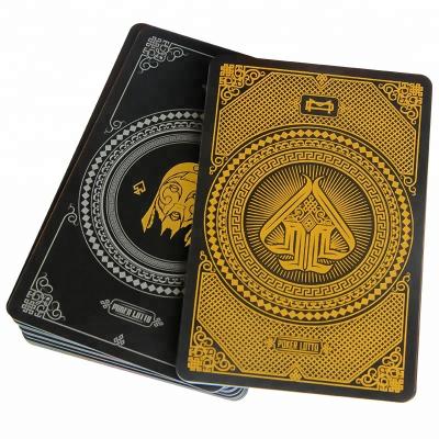 China Custom Entertaiment Playing Cards 24K Gold Foil Poker Cards Wholesale Waterproof Black Gold Playing Cards for sale