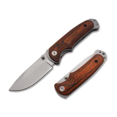 China Custom 8.5 Inch Non-variable Folding Knife Stainless Steel Blade Wooden Handle Survival Hunting Pocket Knife for sale