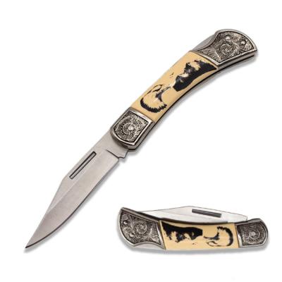 China Custom 7.5 Inch Non-Variable Folding Knife Carved Handle Lock Back Pocket Knife for sale