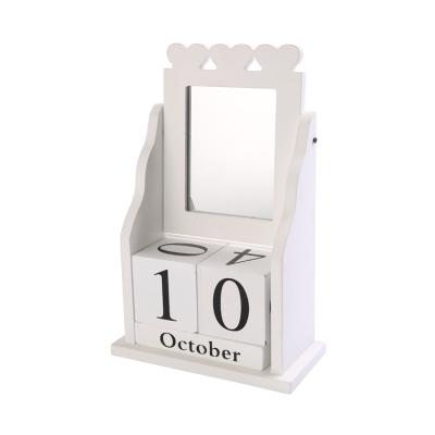 China Handmade Wooden Block Calendar Cube Wooden Desk Decorative Wooden Table Calendar Desk with Rectangular Mirror for sale