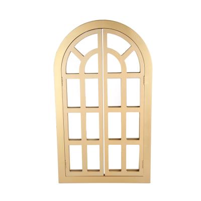 China Traditional Open Window Frame Home Decorative Wall Mounted Mirror Arched Rustic Wall Mounted Mirror for sale