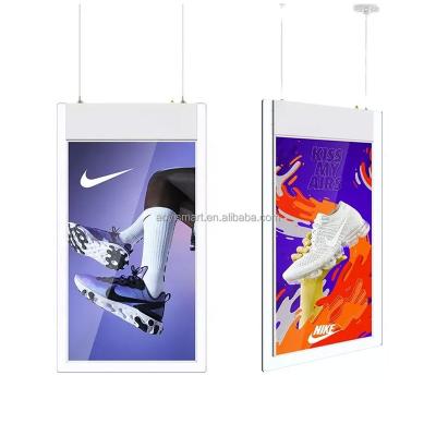 China Indoor 43 55 Inch Ultra Thin Ceiling Hanging Double Screen Display Digital Signage Double Sided 1000nits High Brightness for sale