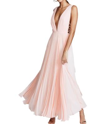 China Factory OEM High Quality V-Neckline Sleeveless Anti-Static Hot Seller Popular Anti-Static Pleated Edges Party Club Sleeveless Pink Sexy Dresses For Women for sale