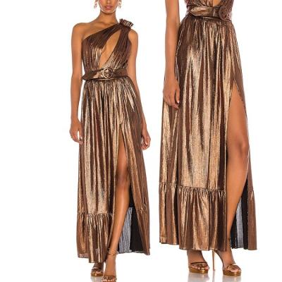 China Plus Size Plus Size Street Wear Factory Wholesale Stylish Metallic Gold High Top Sexy Long Skirt For Women for sale