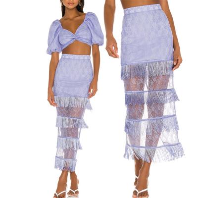 China Plus Size Sexy Sheer Fringes Lace Up Ruffle Lace Ruffle Plus Layers Sexy Skirts OEM Factory Long Waist Skirts For Women for sale