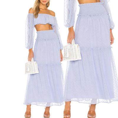 China Plus Size Plus Size Elegant Wholesale Street Wear Lavender Ladies Elastic Lace Up Ruffle Belt Long Skirts Factory for sale