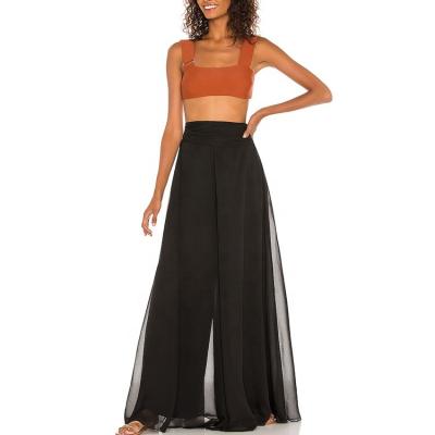 China Latest Anti-Wrinkle Anti-Wrinkle Most Wear Fashionable Solid Black Wide Leg High Street Women's Chiffon Long Casual Pants for sale