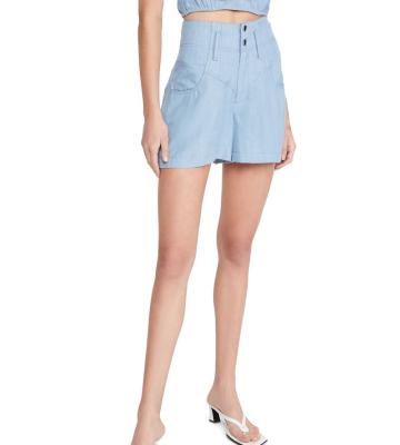 China Latest Fashion Anti-Wrinkle Anti-Wrinkle Ladies Casual Sexy Girls High Waist Elastic Light Blue Denim Shorts for sale