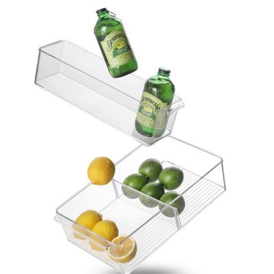 China clear & Durable Hot Rectangle Kitchen Fridge Clear Plastic Storage Container Stackable Medium Fridge Bin With Divider for sale