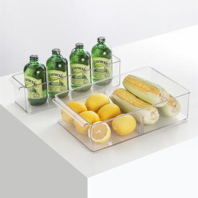 China clear & Durable Clear Popular Rectangle Plastic Kitchen Fridge Storage Container Small Stackable Refrigerator Bin for sale