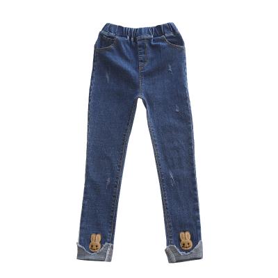 China Spring and Autumn Color Fade Proof Girls Pants, Big Children's Rabbit Head Jeans for sale