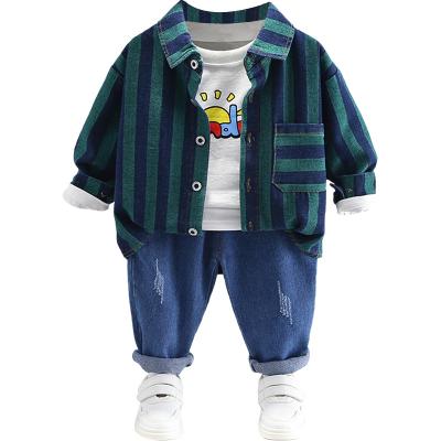 China 2021 autumn new 1-4 year old boy's casual three-piece jeans long-sleeved shirt T-shirt for sale