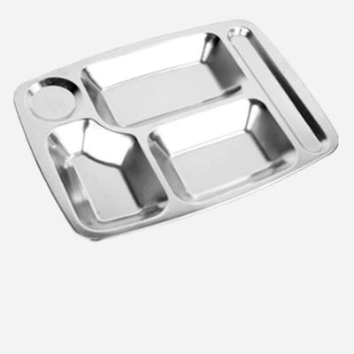 China Disposable Rectangular Divided Snack Tray Lunch Container Food Plate Stainless Steel Dinner Plate For School Canteen 3/4/5 Section for sale