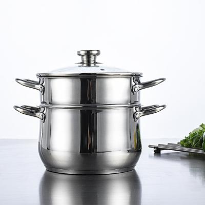 China Sustainable High Quality 2 Layers Steaming Stainless Steel Soup Stock Pot With Glass Cover for sale