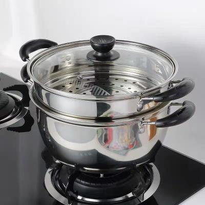 China Sustainable High Quality Pot 2 Tiers Stainless Steel Steamer Soup Cooking Pot With Glass Lid for sale