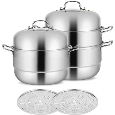 China Viable Custom Logo Stainless Steel Food Double Row Large Steamer Pot Soup Steaming Pot With Lid for sale