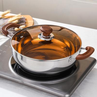 China Sustainable High Quality Stainless Steel Stock Pot Non Stick Cookware Hot Soup Serving Pot With Glass Lid for sale