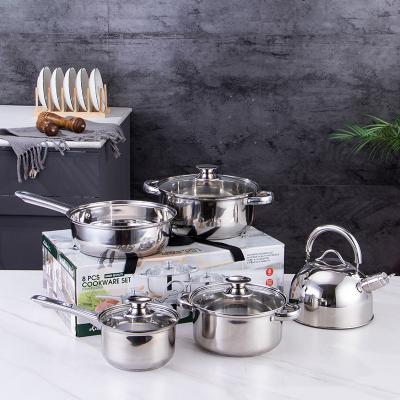 China 5Pcs High Quality Viable Non Stick Stainless Steel Cookware Set Cookware Sets With Whisper Frying Pan Kettle Set for sale