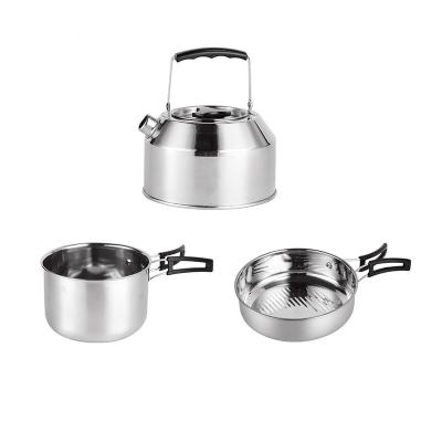 China Sustainable Portable Collapsible Folding Stainless Steel Outdoor Camping Cookware Set Rising Cooking Pot Set for sale