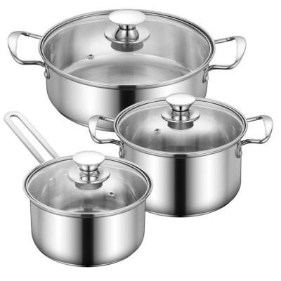 China Best Selling Sustainable Cooking Pot Set Non Stick 3 Pcs Set Stainless Steel Cooking Pots Frying Pan Cooking Pot Set for sale