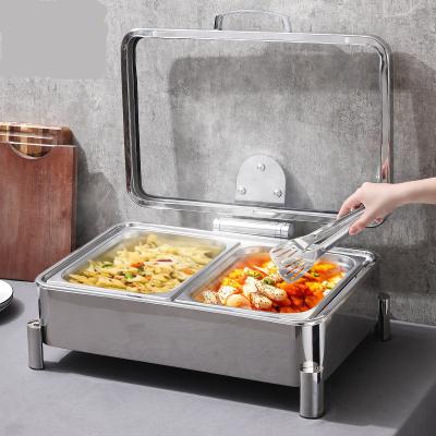 China Factory Direct Sale Viable Other Hotel Restaurant Supplies Stainless Steel Food Warmer Rectangular Chafing Dish With Glass Lid for sale