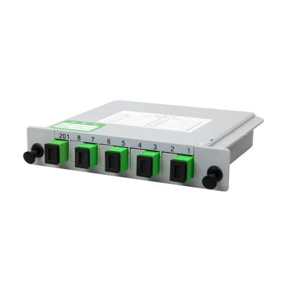 China Ftth Distribution Box FTTH 1X4 Insert Type Fiber Optic PLC Splitter With SC/APC Connector for sale