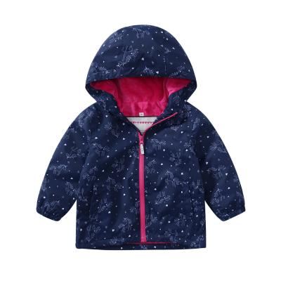 China Kids woven rain jackets girls printed pattern kids clothing hooded waterproof  rain coat for sale