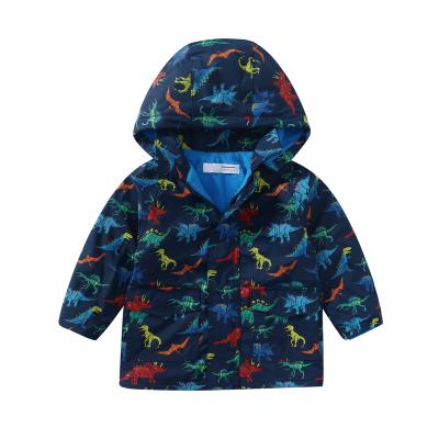 China OEM Customization boys animal print coat outdoor functional waterproof PU jacket hooded cartoon outerwear for children for sale