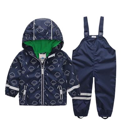 China Outdoor raincoat suit children classic hooded long sleeve Spring Autumn jacket & pants waterproof printed rain wear for sale