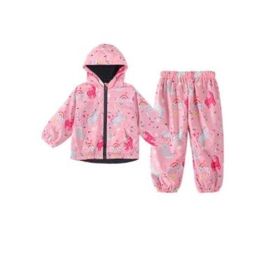 China rain gear sets for children full printed hooded jacket with rain trouser functional waterproof outfit for kids for sale