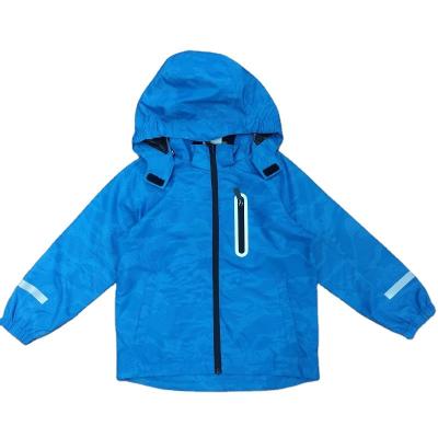 China Latest design kids boy outdoor jacket blue camouflage print lightweight outerwear for sale