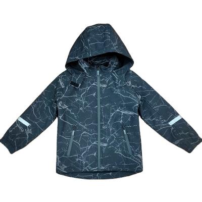 China Latest design childrens softshell  jacket printed black fleece hooded outerwear for sale