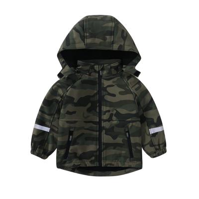 China Custom Fleece Jacket Kids Toddler Girl's Waterproof Outdoor Camouflage Hooded Fleece Lining Softshell Jacket Coat Kids Clothing for sale