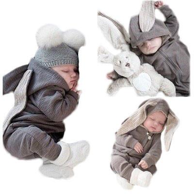 China newborn baby clothes with big rabbit ears one-piece hooded zipper Ins foreign trade wish amazon hot sale for sale