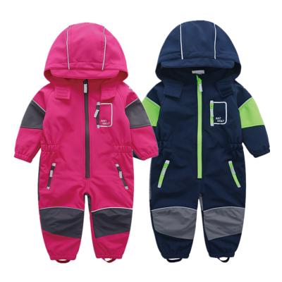 China New fashion kids clothing softshell coverall Long sleeve hooded fleece suit functional waterproof jumpsuit for sale